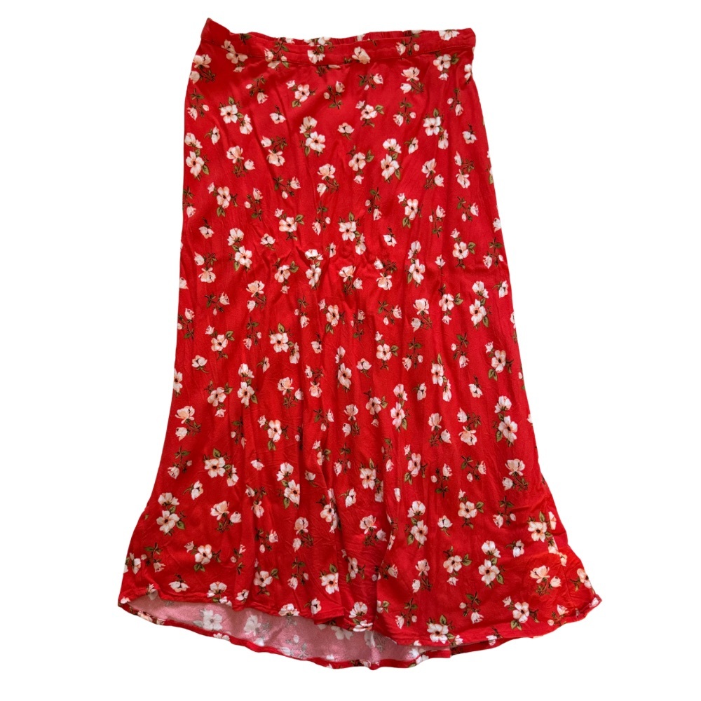 Old Navy Red Floral ‘90s Style Midi Skirt